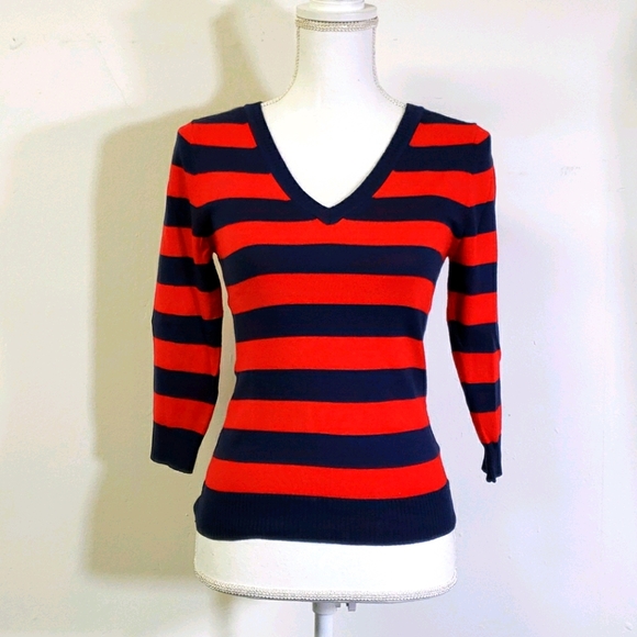 H&M Tops - Striped Red and Blue V Neck Sweater Fitted